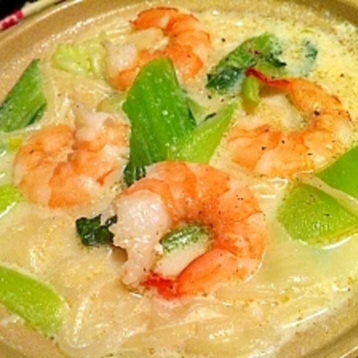 海老と青梗菜のあっさり豆乳うどん